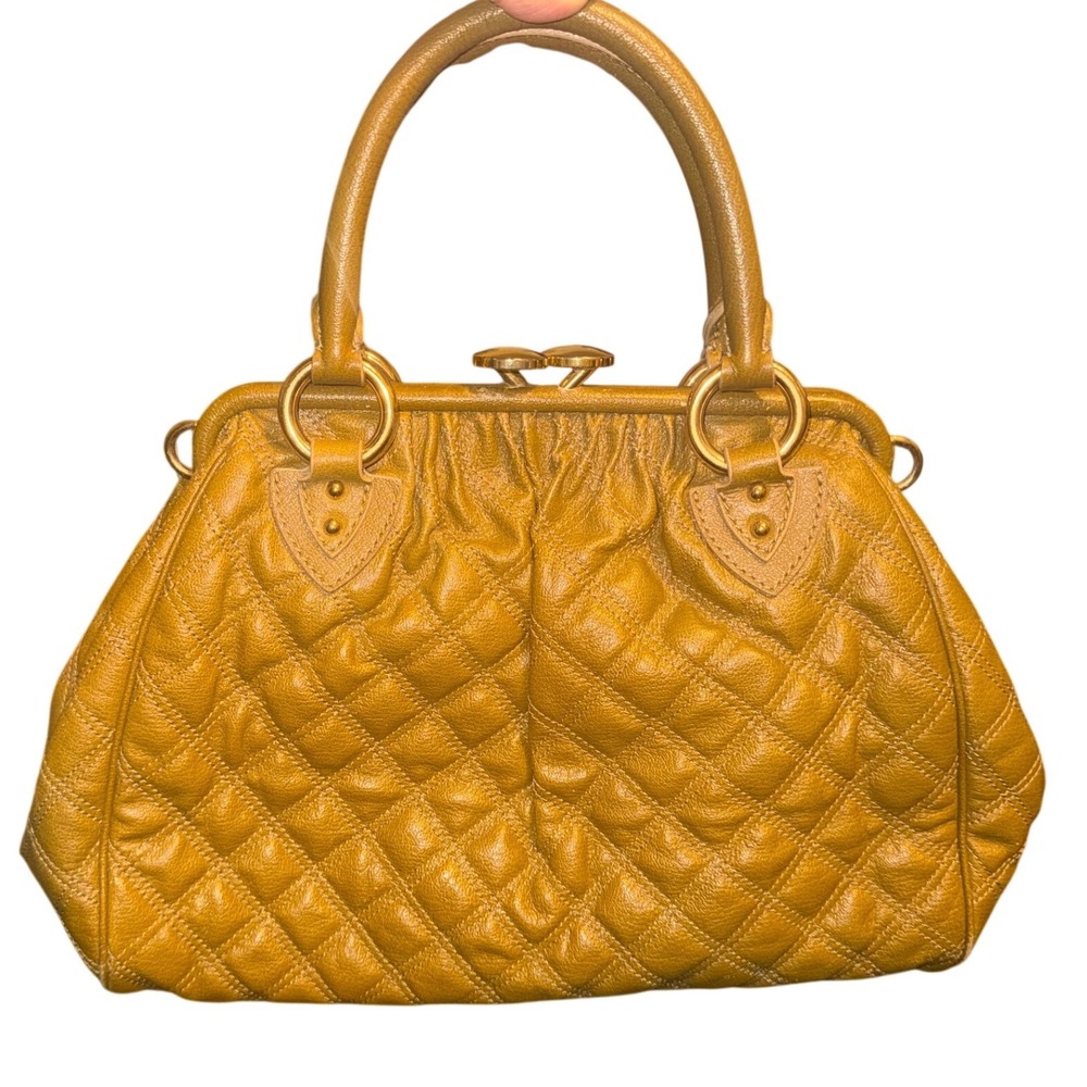 Marc Jacobs Y2K Stam Bag Quilted Leather Kiss Lock Satchel Mustard Yellow Italy